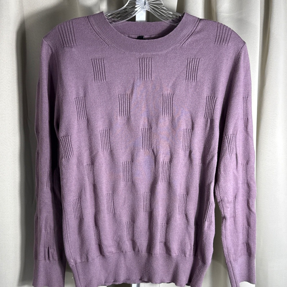 Arach & Cloz Womens Mauve Purple Textured Geometric Grid Crew Neck Sweater Small